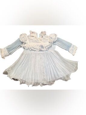 Vintage Merry Girl 2T Blue Lace Dress Ruffle Collar Pleated Skirt Classic Party